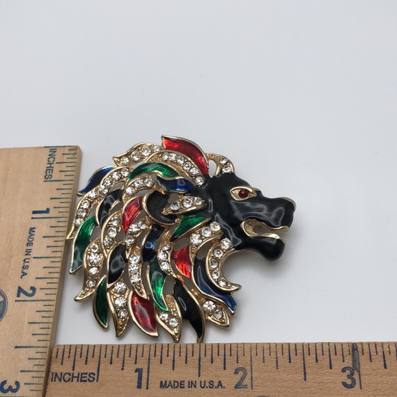 VTG Lion With Rhinestones Gold Tone Enamel Painted Multicolor Pin Brooch Leo - Picture 6 of 8